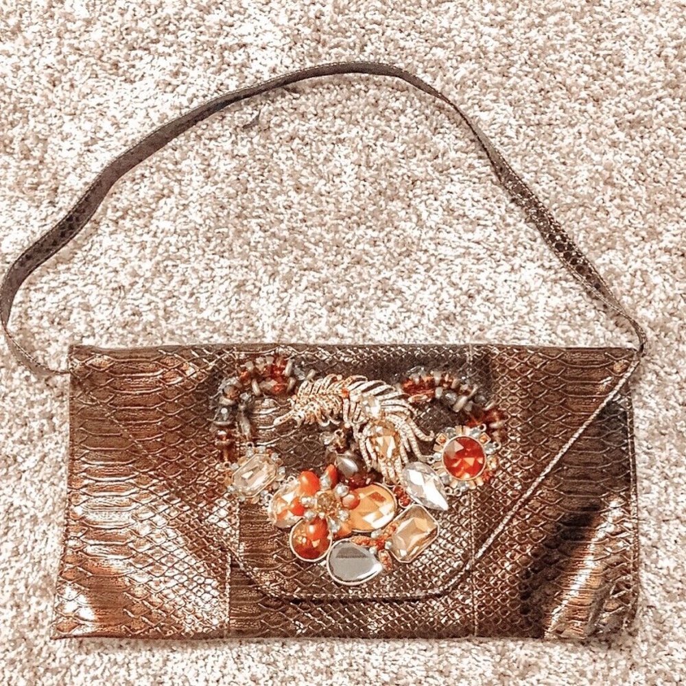 Iris Lane Vintage Leather Jeweled Envelope Handbag